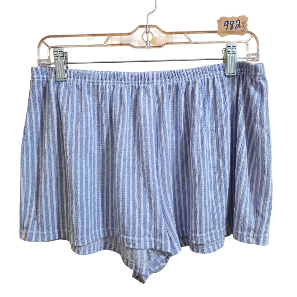 Laura Ashley Women's Pajama Shorts SZ LG Blue White Stripe Elastic Waist
